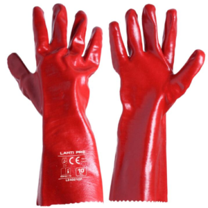 GLOVES PVC LONG RED L240210P, 12 PAIRS, "10" LAHTI