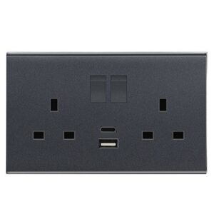 DURAGREEN BLACK DOUBLE SOCKET OUTLET WITH USB AND TYPE C