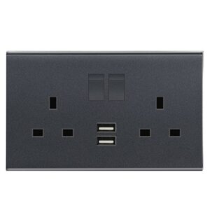 DURAGREEN BLACK DOUBLE SOCKET OUTLET WITH 2 USB