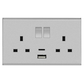 DURAGREEN GREY DOUBLE SOCKET OUTLET WITH USB AND TYPE C