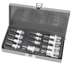 12 PCS TORX SOCKET SET, 1/4”, 3/8’’, 1/2” DRIVE T8-T60 18712 PROLINE
