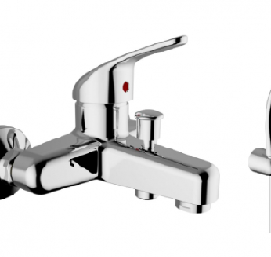 CHROME BATH MIXER COMPLETE WITH SHOWER HEAD AND PIPE